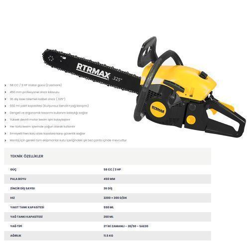 RTM 958 BENZİNLİ AĞAÇ MOTORU 450 MM